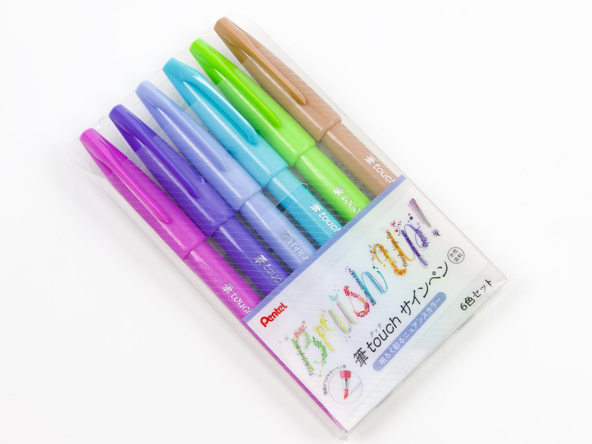 Juego de 6 bolígrafos de tinta táctil Pentel Fude 