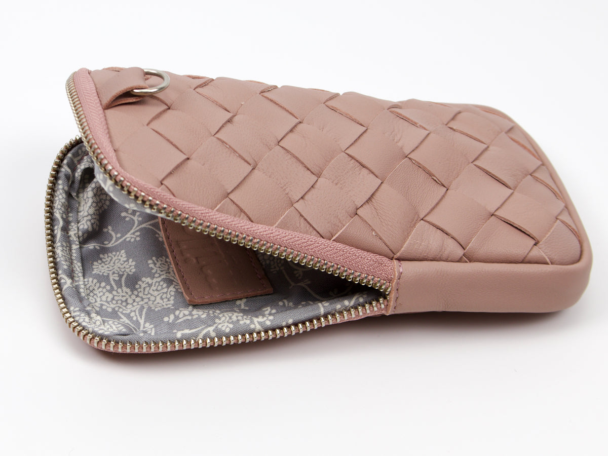 Estuche para bolígrafos Milloo Slim, tejido a mano, color rosa y beige