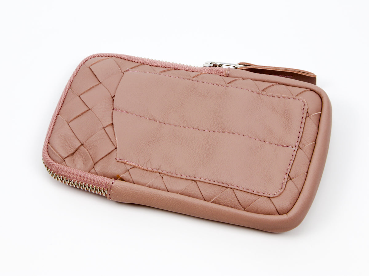 Estuche para bolígrafos Milloo Slim, tejido a mano, color rosa y beige