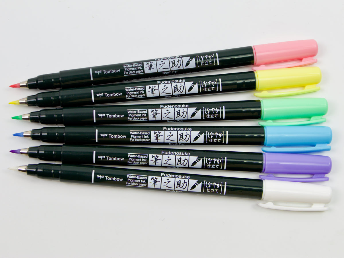 Tombow Fudenosuke Brush Pen Pastel Colors 6 Color Set